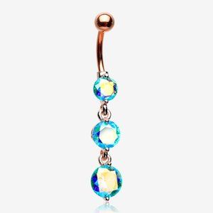 Rose Gold Radiant Sparkle Cascade Chandelier Belly Button Ring